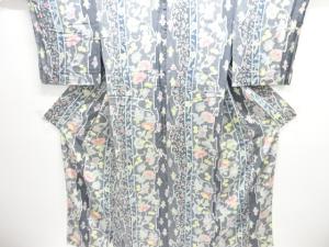 縞に唐花模様単衣小紋着物